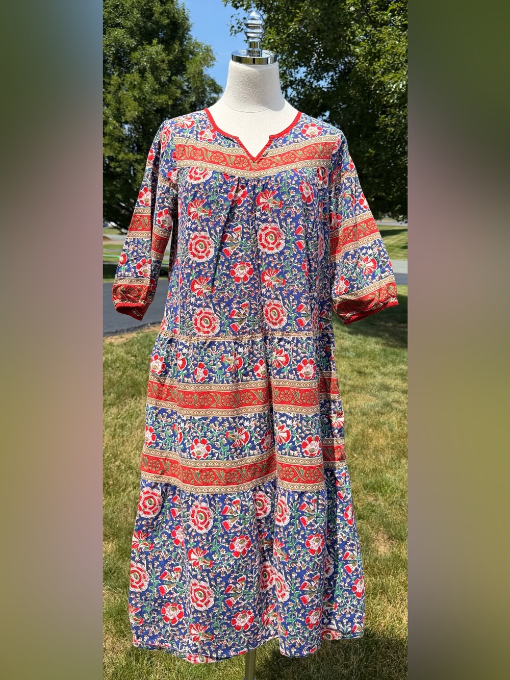 Vermont Country Store Floral Cotton Muumuu House Dress Pockets Cottagecore Farm‎